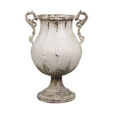 Vidéki, provanszi stílusú, antikolt felületű, krém színű, nagyméretű fém kaspó.