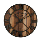 Óriás méretű, 91,5 cm átmérőjű, antikolt fenyőfából és vasból készült loft stílusú falióra