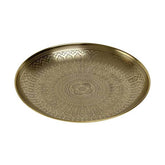 Oriental stílusú, réz színű, maratott keleti indamintákkal díszített fém tálca