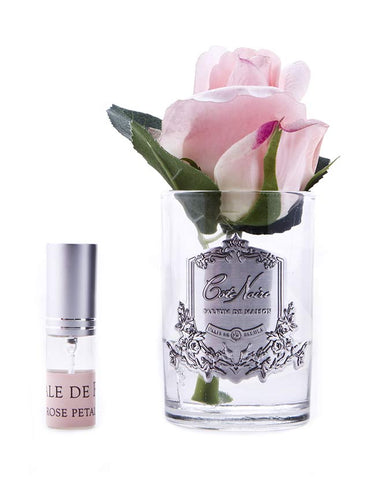 Prémium minőségű, rózsaszín színű, rózsa illatú parfümös bimbós rózsafej díszdobozban
