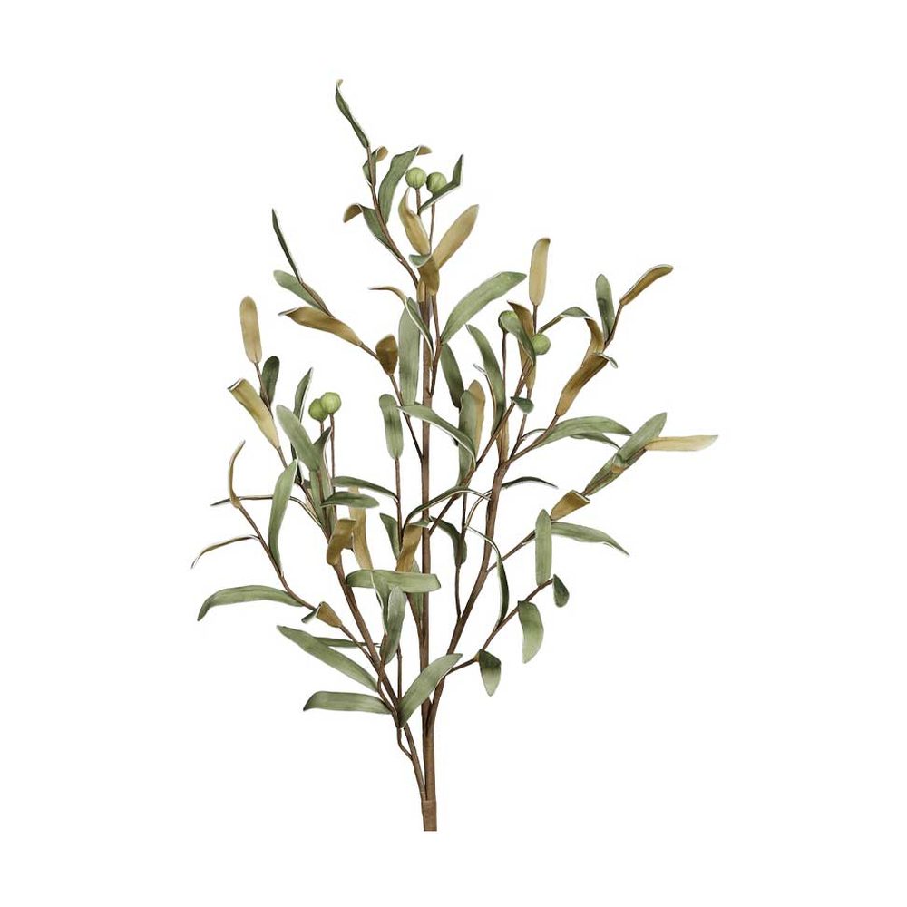Olajbogyókkal díszített polifoam olíva ág műnövény.