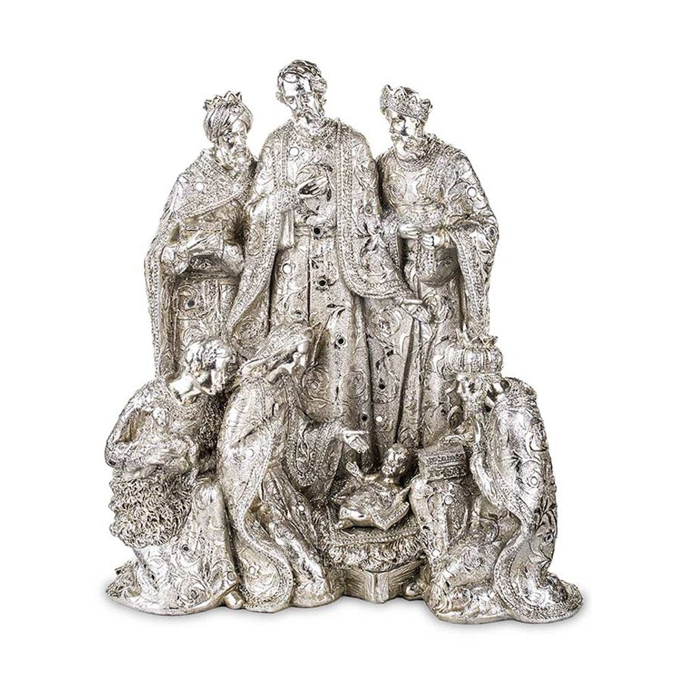 Prémium kategória, exkluzív megjelelésű, 40,5 cm magas, ezüst színű karácsonyi betlehem