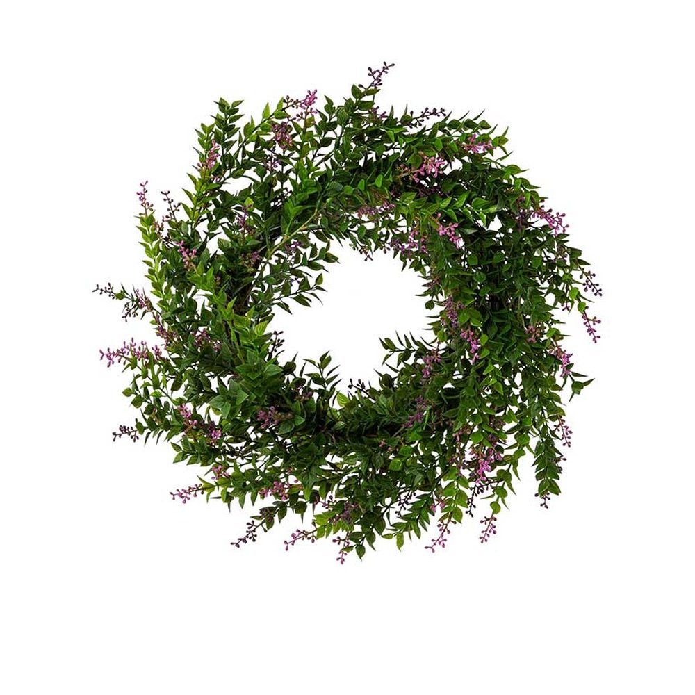 Mesterséges, mű puszpáng bukszus koszorú, rózsaszín virágokkal