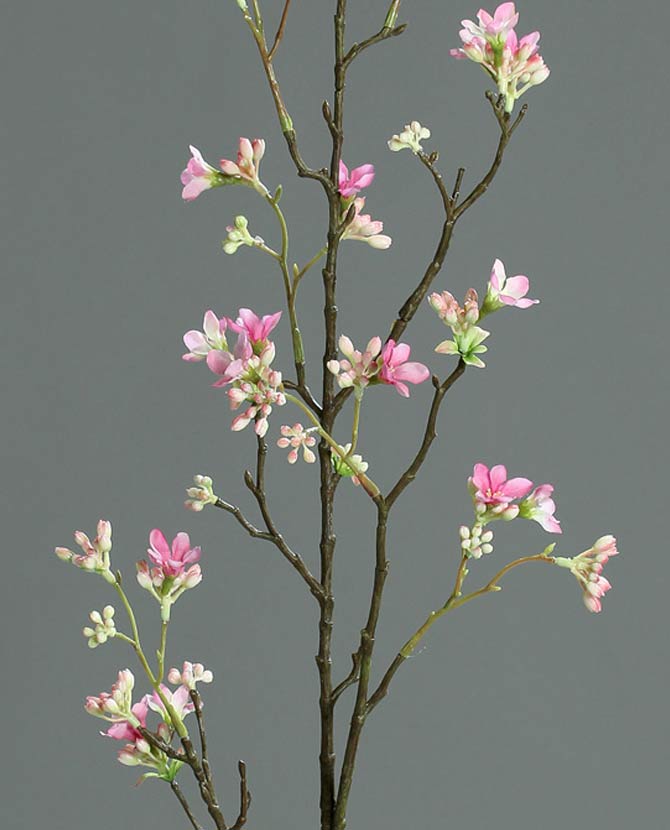 100 cm magas, élethű, apró rózsaszín színű virágú mű hétfiúvirágcserje