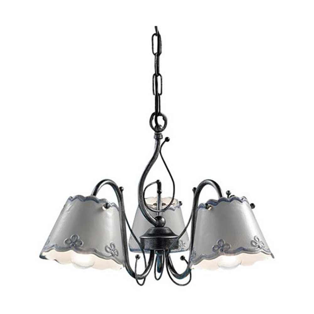 Mázas kerámiából és fémből készült, 3 karú kézműves csillár.