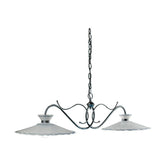 Kerámiából és fémből készült, textilburkolatú vezetékkel kialakított, kézműves függeszték lámpa.