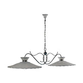 Kerámiából és fémből készült, textilburkolatú vezetékkel kialakított, kézműves függeszték lámpa.