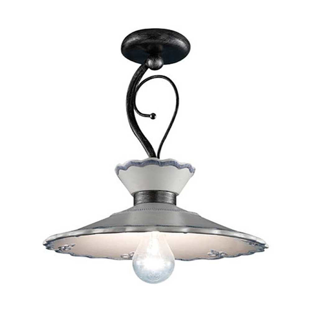 Mázas kerámiából és fémből készült, kézműves mennyezeti lámpa.