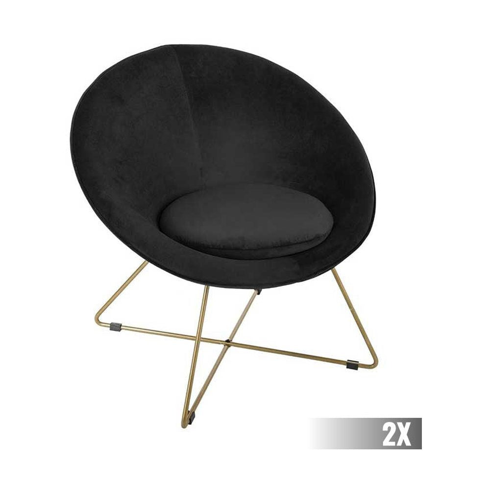 2 db modern retro stílusú, fekete színű bársonnyal kárpitozott fotel, arany színű fém lábakkal