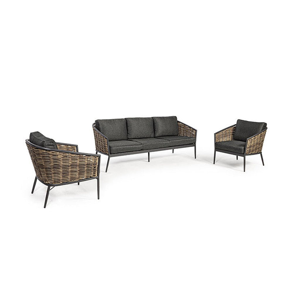 Sötétszürke színű kerti ülőgarnitúra.