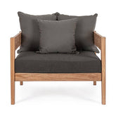 Prémium kategóriás, kortárs keleti stílusú, 90 cm hosszú és 90 cm széles teakfa fotel sötétszürke UV álló párnákkal