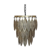 Tropical, illetve modern Art Deco stílusú függeszték lámpa, antikolt réz színű, áttört mintázatú fém levelekkel