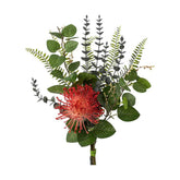 56 cm hosszú, vegyes zöldekkel kialakított mesterséges mű protea csokor