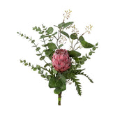 56 cm hosszú, vegyes zöldekkel kialakított mesterséges mű protea csokor