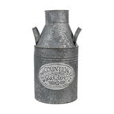 Vidéki vintage stílusú, 36 cm magas, antikolt felületű, tradicionális formavilágú bádog tejeskanna "Country Garden" dombormintás felirattal