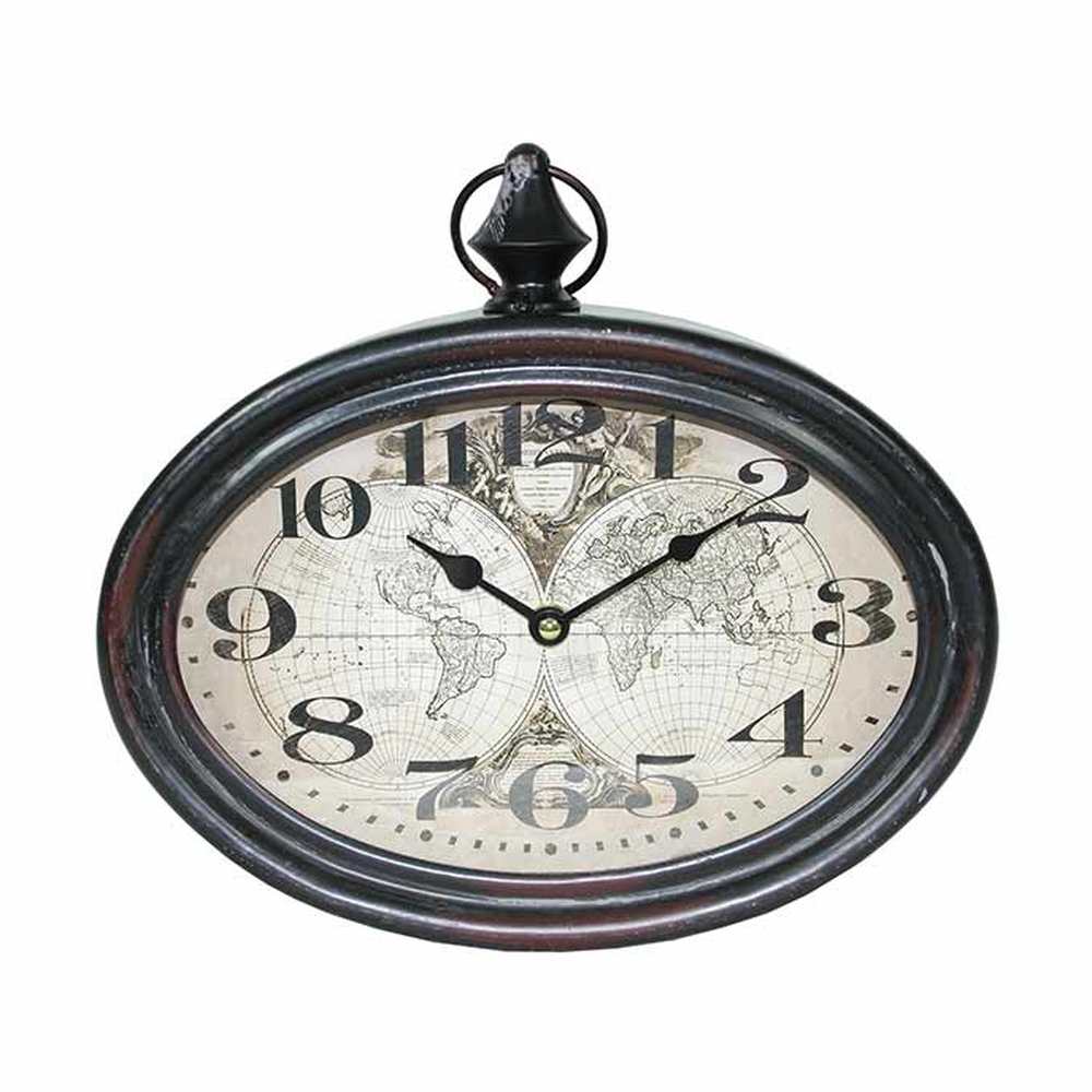 Vintage stílusú, fémből készült antik térképes, ovális falióra