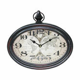 Vintage stílusú, fémből készült antik térképes, ovális falióra