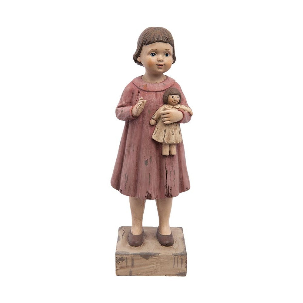 Vintage stílusú, antikolt felületű kislányfigura babával