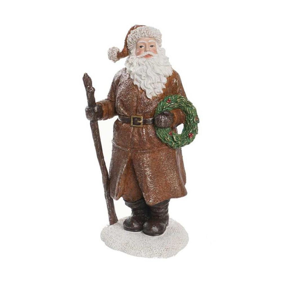 HERITAGE barna vintage Télapó figura 20 cm méretben. Klasszikus karácsonyi dekoráció koszorúval és antikolt vintage megjelenéssel.