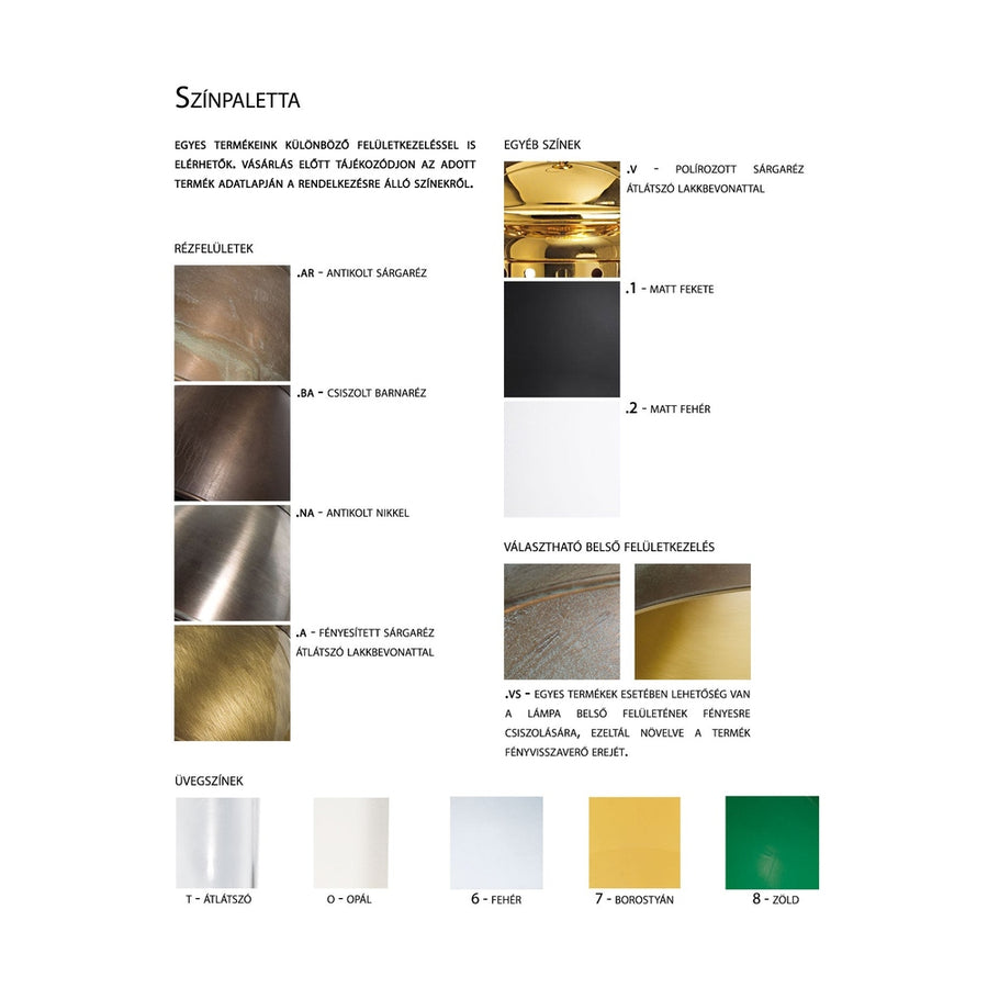 Színpaletta a Moretti Luce termékekhez.