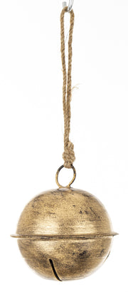 10 cm-es aranyhatású karácsonyi fémcsengő – hosszú jutazsinór akasztóval.