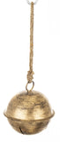 Kisméretű fém karácsonyi csengő jutazsinórral – oldalnézet.