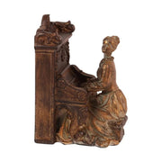 Pianínó formájú, faragott fa hatású, 2 darabos könyvtámasz szett korabeli hölggyel.