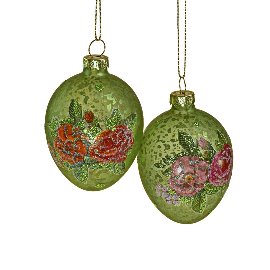 2 darabos, zöld színű függeszthető húsvéti üvegtojás szett.