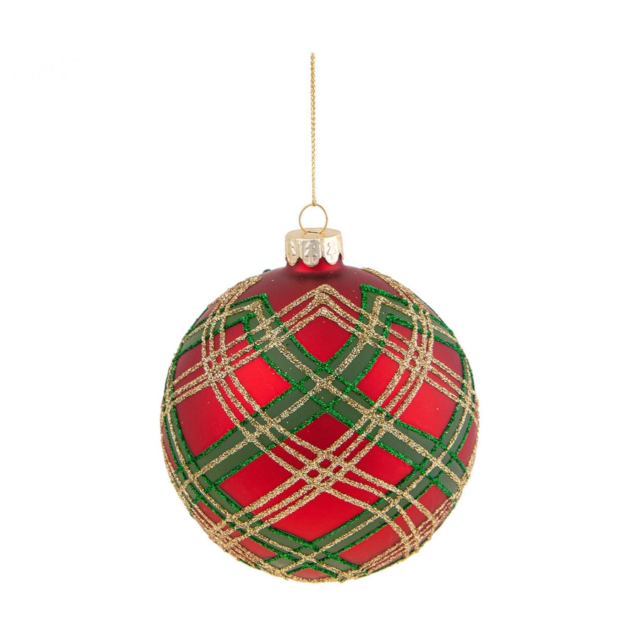 Skót kockás mintázatú, üveg karácsonyfadísz szett.