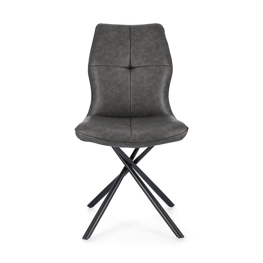Szén szürke színű műbőr szövettel kárpitozott, kortárs dizájn étkezőszék.