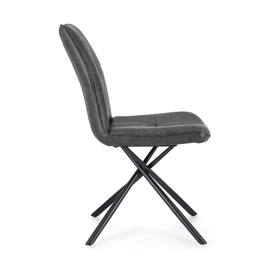 Szén szürke színű műbőr szövettel kárpitozott, kortárs dizájn étkezőszék.