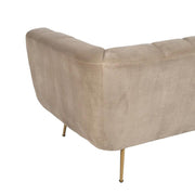 Pezsgőszínű bársonnyal kárpitozott, 2 személyes kanapé.