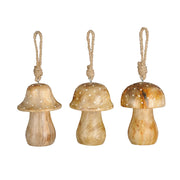 Natúrszínű, gomba formájú kézműves karácsonyfadísz szett.