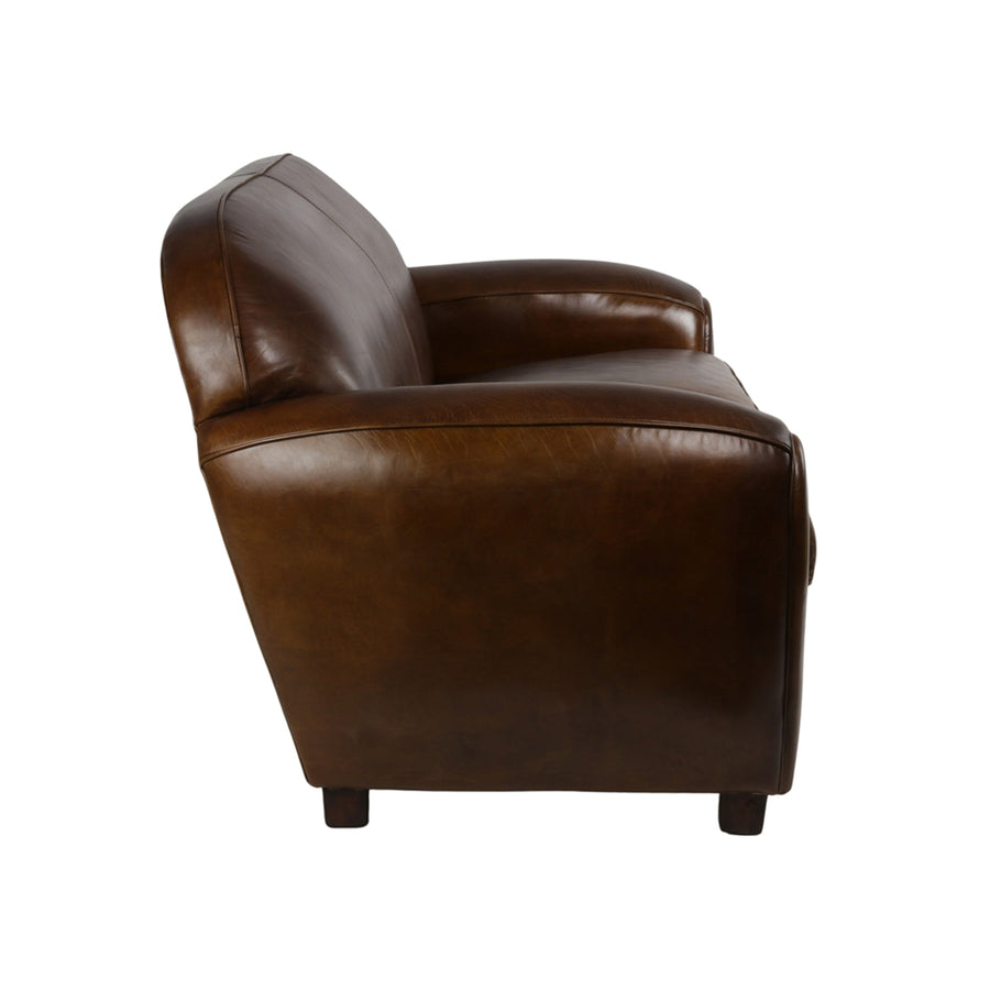 Dohánybarna színű bőrrel kárpitozott, 3 személyes bőrkanapé.