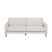 Fehér színű szövettel kárpitozott, 3 személyes kanapé.