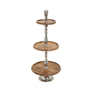 Mangófából és alumíniumból készült, 3 szintes kínálóállvány.