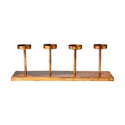 Patinás, antikolt felületű, sárgaréz színű fémből készült 4 ágú gyertyatartó