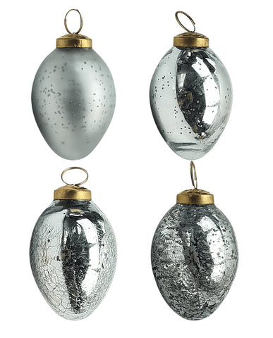 4 darab, antik felületű, ezüstszínű üvegtojás.