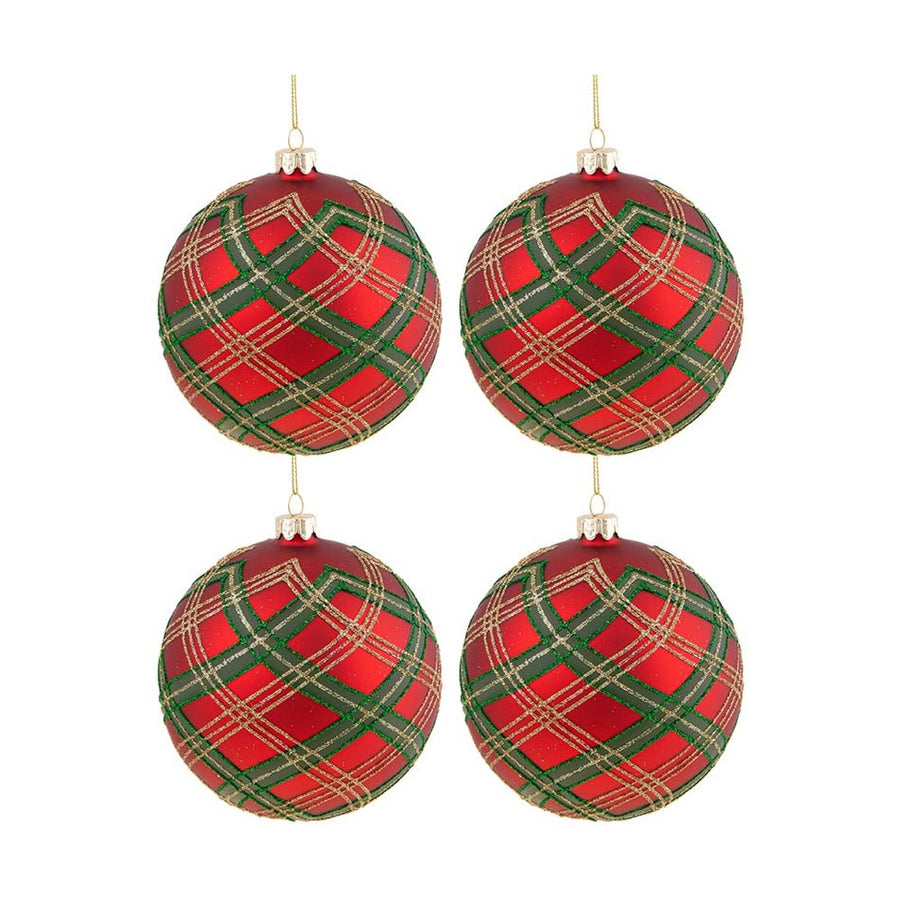 Skót kockás mintázatú, üveg karácsonyfadísz szett.