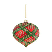 Skót kockás mintázatú, üveg karácsonyfadísz szett.