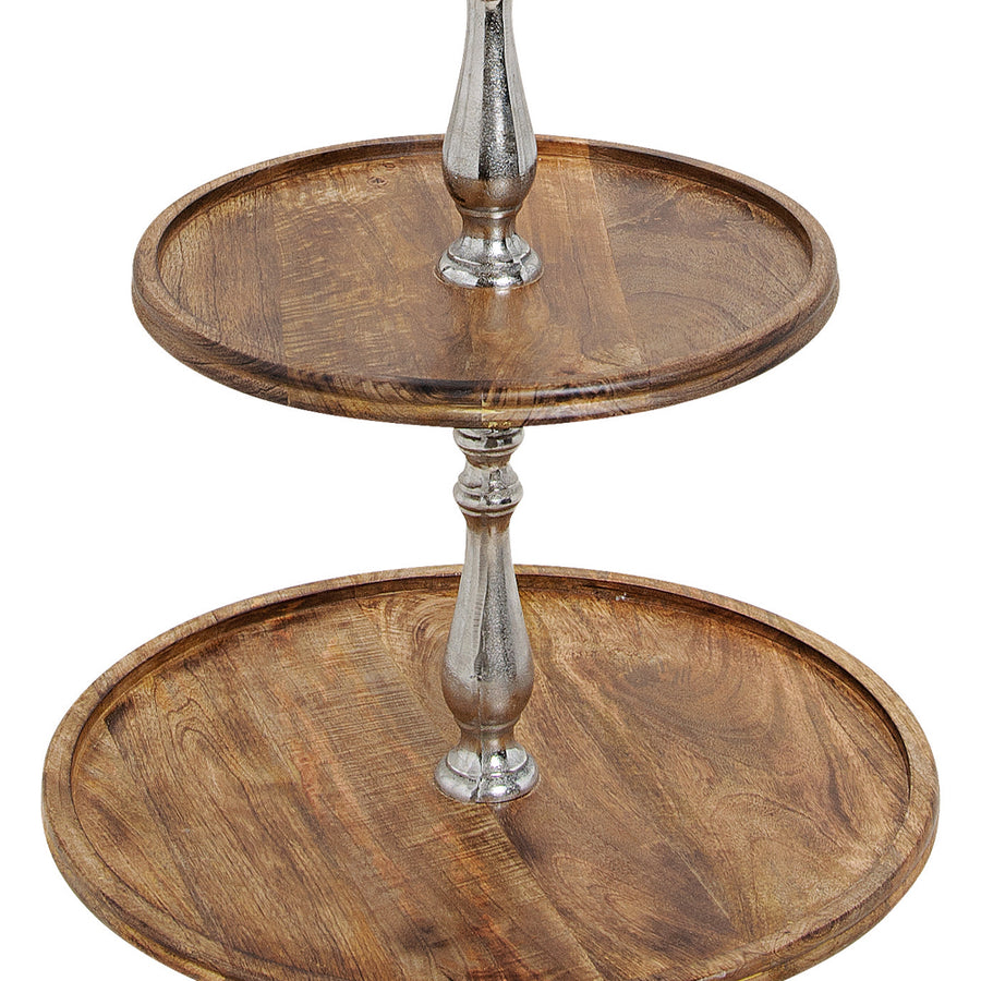 Mangófából és alumíniumból készült, 4 szintes kínálóállvány.