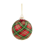 Skót kockás mintázatú, üveg karácsonyfadísz szett.