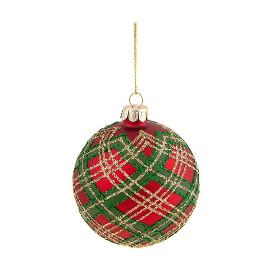 Skót kockás mintázatú, üveg karácsonyfadísz szett.