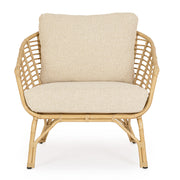 Mediterrán, natúr színű, bambuszhatású alumíniumból készült, kerti fotel olefin párnákkal