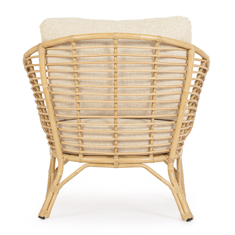 Mediterrán, natúr színű, bambuszhatású alumíniumból készült, kerti fotel olefin párnákkal