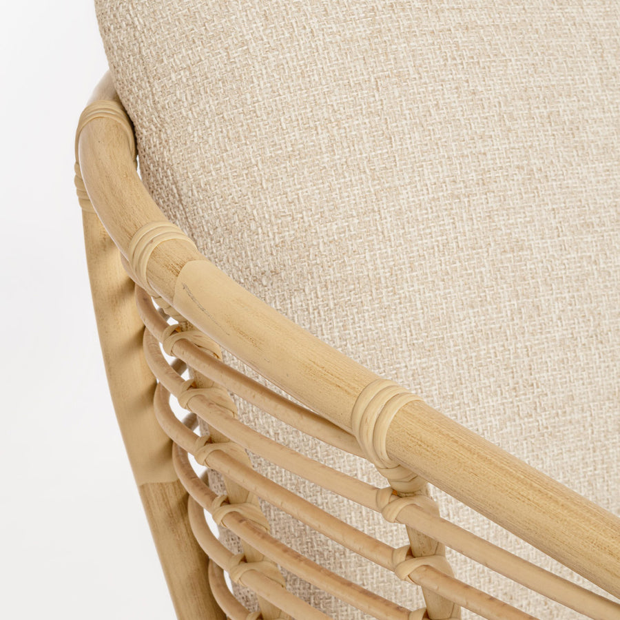 Mediterrán, natúr színű, bambuszhatású alumíniumból készült, kerti fotel olefin párnákkal