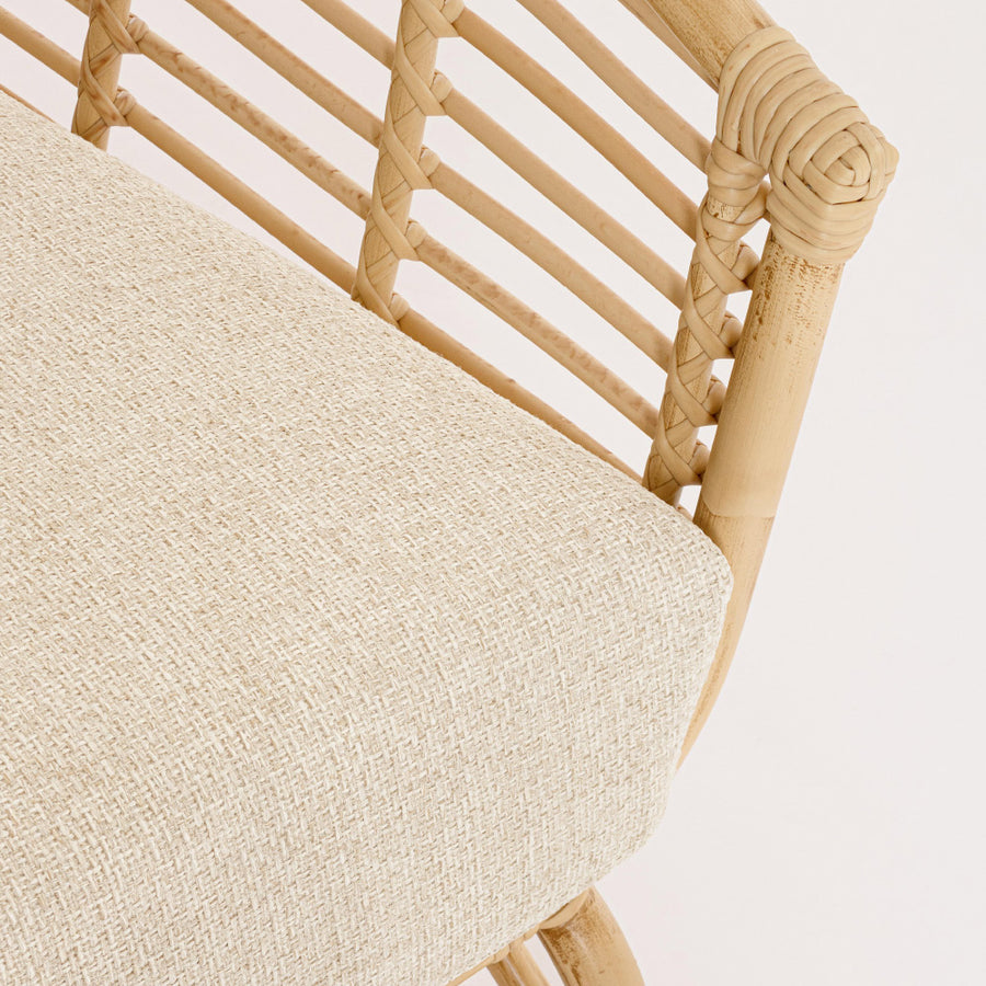 Mediterrán, natúr színű, bambuszhatású alumíniumból készült, kerti fotel olefin párnákkal