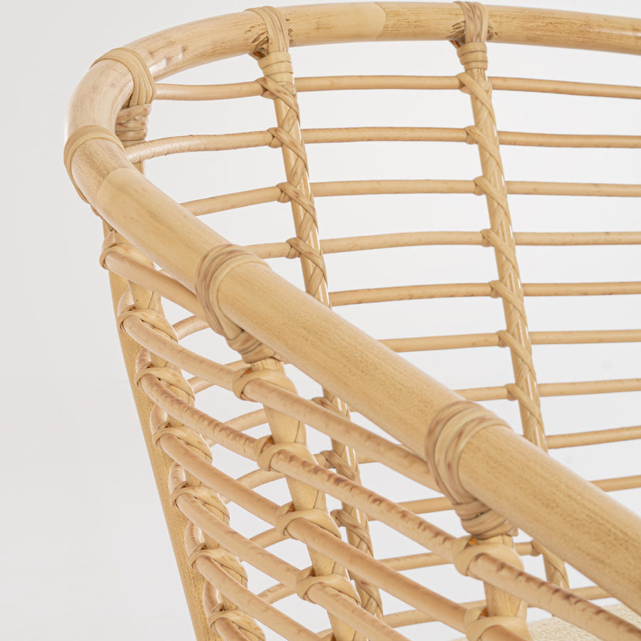 Mediterrán, natúr színű, bambuszhatású alumíniumból készült, kerti fotel olefin párnákkal