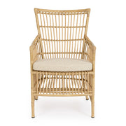 Mediterrán, natúr színű, bambuszhatású alumíniumból készült, kerti fotel olefin párnákkal