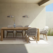 Kortárs stílusú, bézs színű, design kerti szék natúr színű teakfa lábakkal